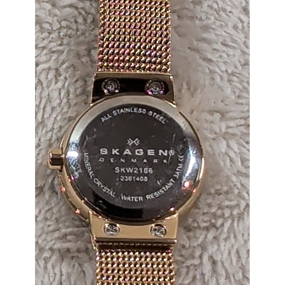 Skagen Leonora Gold Mesh Watch Mother of Pearl Crystal Dial SKW2166 25mm - Picture 7 of 9